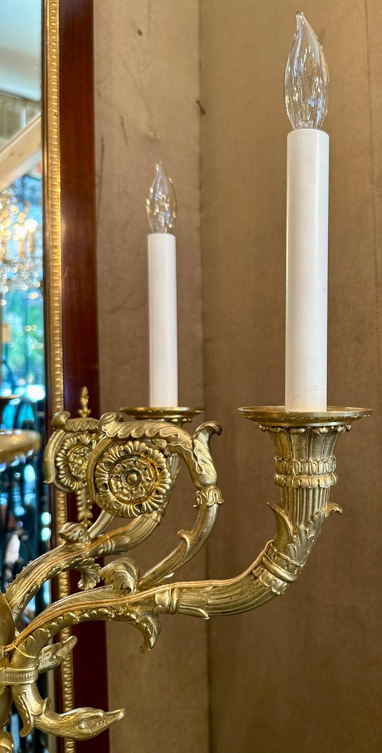 Pair Antique French Empire Gold Bronze and Marble Candelabra, Circa 1890. For Sale 2