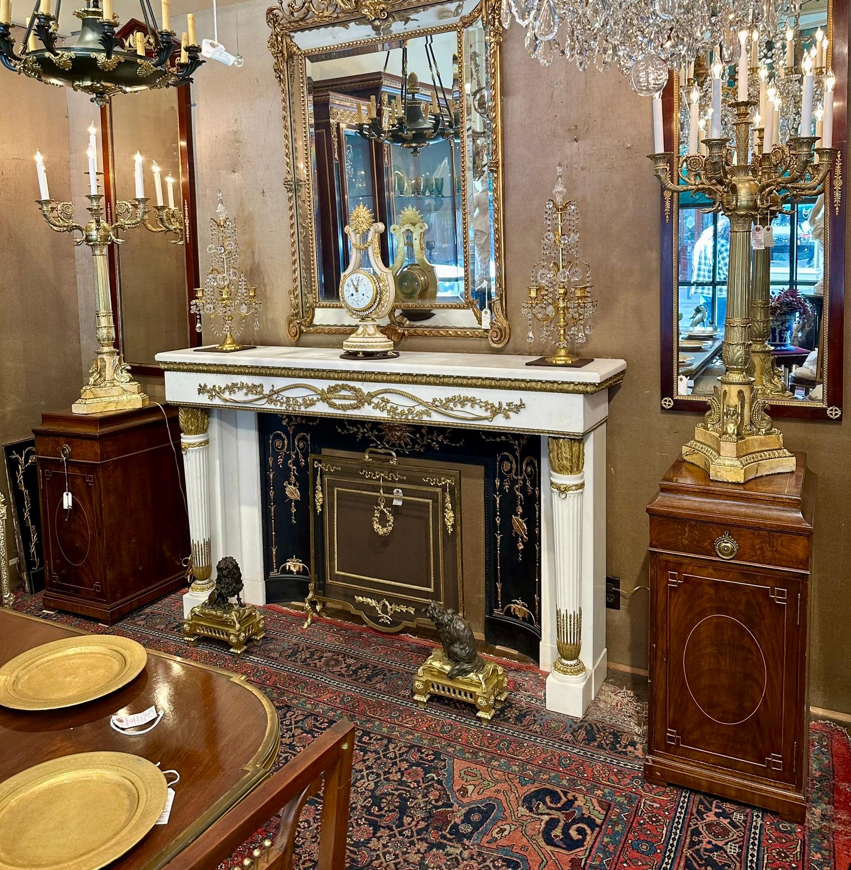 Pair Antique French Empire Gold Bronze and Marble Candelabra, Circa 1890. For Sale 4
