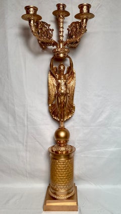 Pair Antique French Empire Gold Bronze Candelabra, circa 1890