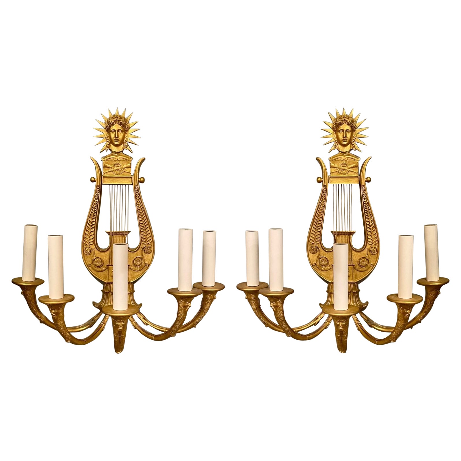 Pareja de Antiguos Apliques de Bronce Dorado Imperio Francés, Circa 1890. en venta