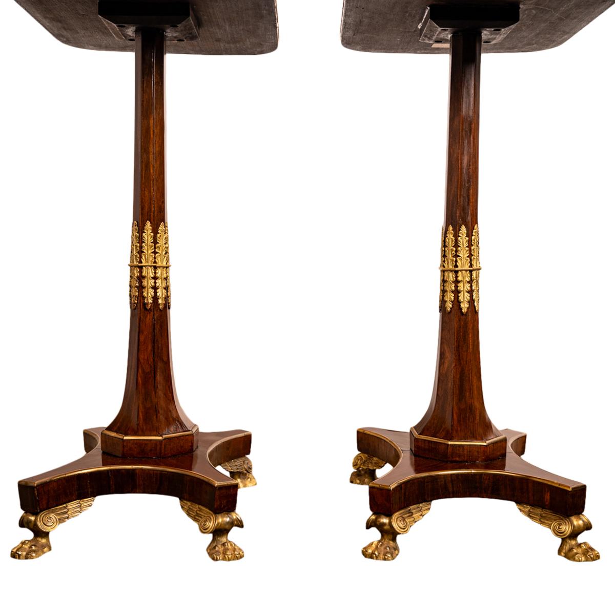 Pair Antique French Empire Napoleonic Neoclassical Rosewood Ormolu Side Tables For Sale 6