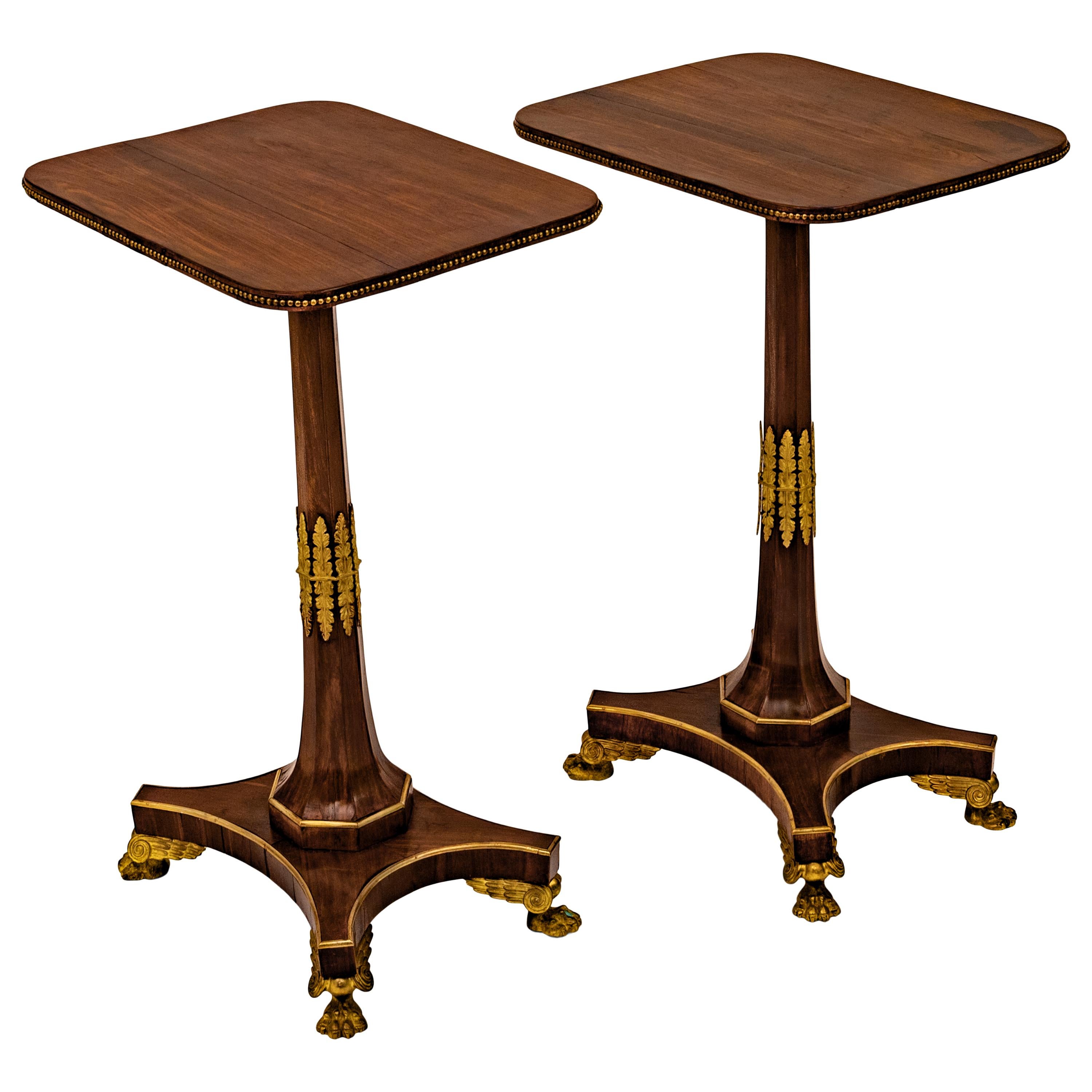 Gilt Pair Antique French Empire Napoleonic Neoclassical Rosewood Ormolu Side Tables