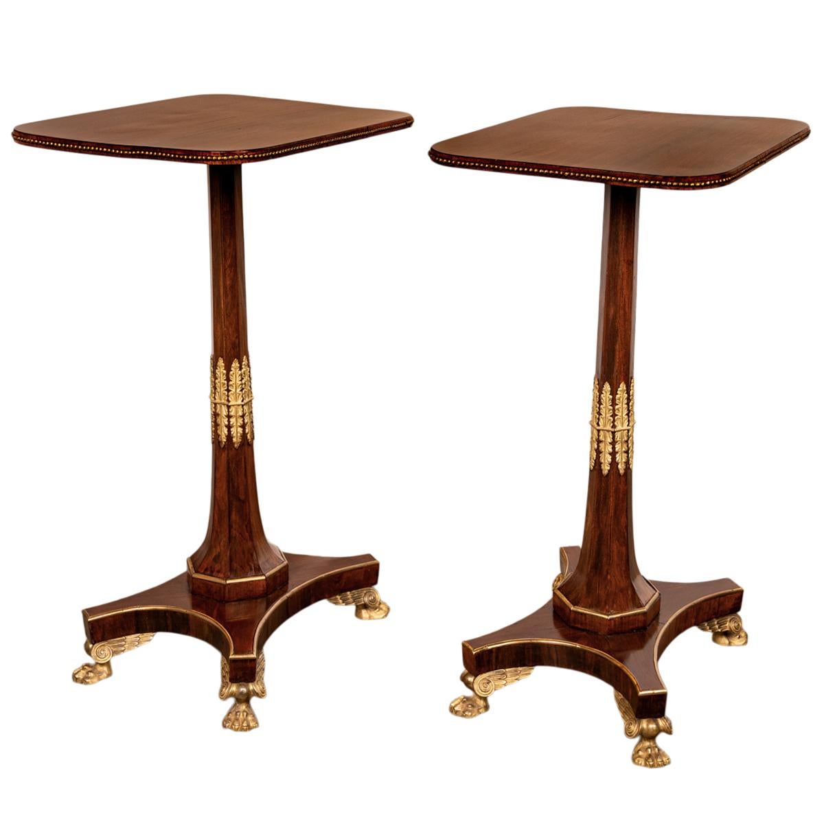 Pair Antique French Empire Napoleonic Neoclassical Rosewood Ormolu Side Tables In Good Condition For Sale In Portland, OR