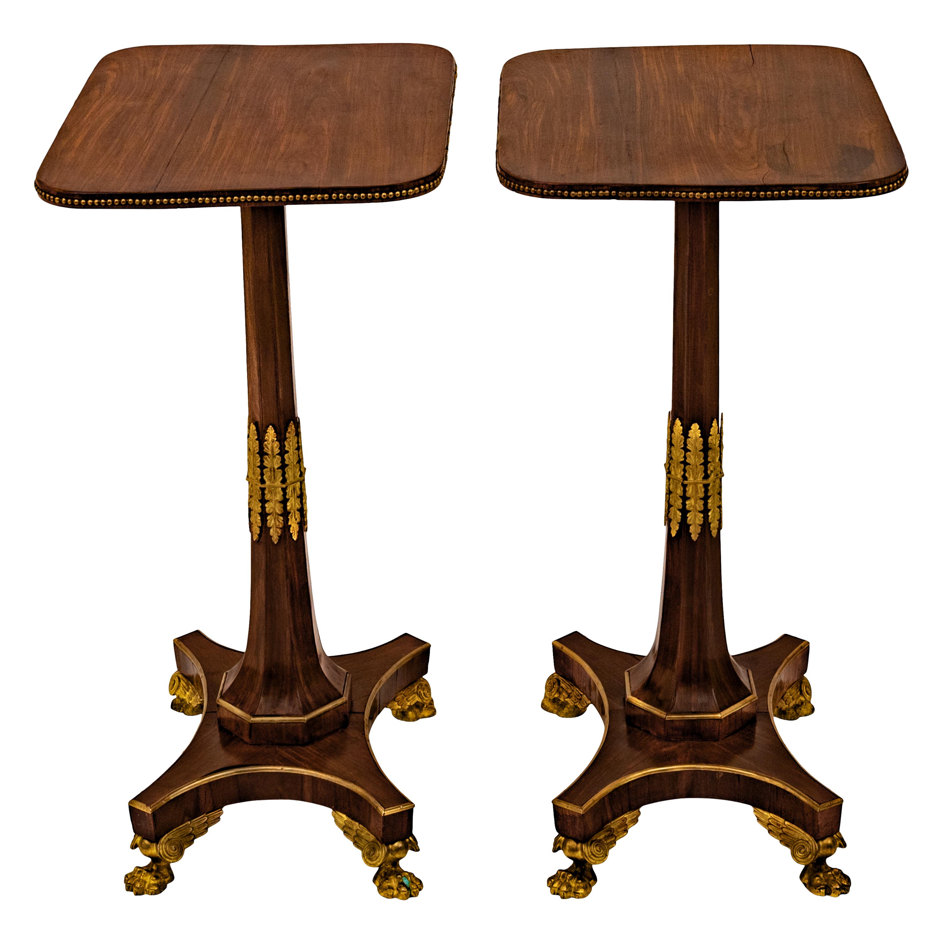 Pair Antique French Empire Napoleonic Neoclassical Rosewood Ormolu Side Tables In Good Condition In Portland, OR