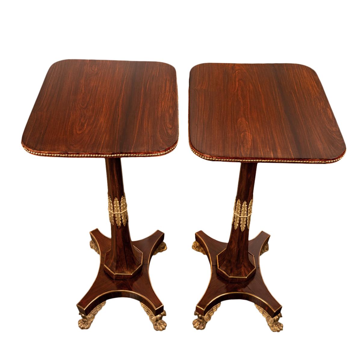 Early 19th Century Pair Antique French Empire Napoleonic Neoclassical Rosewood Ormolu Side Tables For Sale