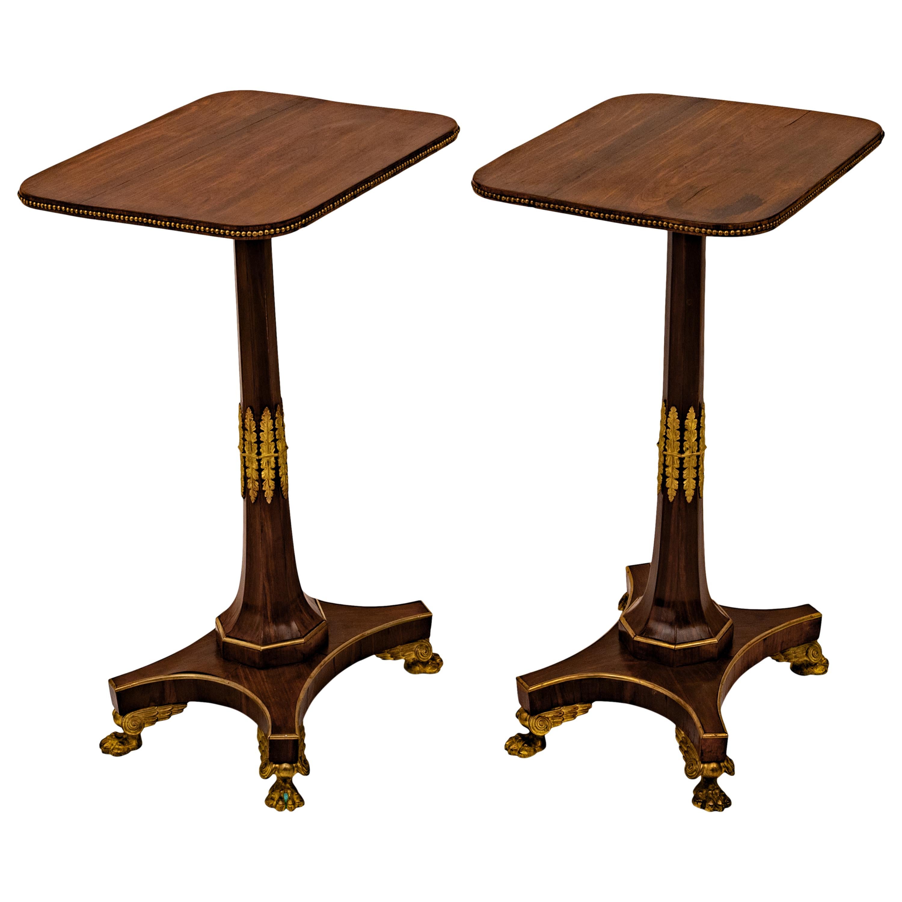 Early 19th Century Pair Antique French Empire Napoleonic Neoclassical Rosewood Ormolu Side Tables