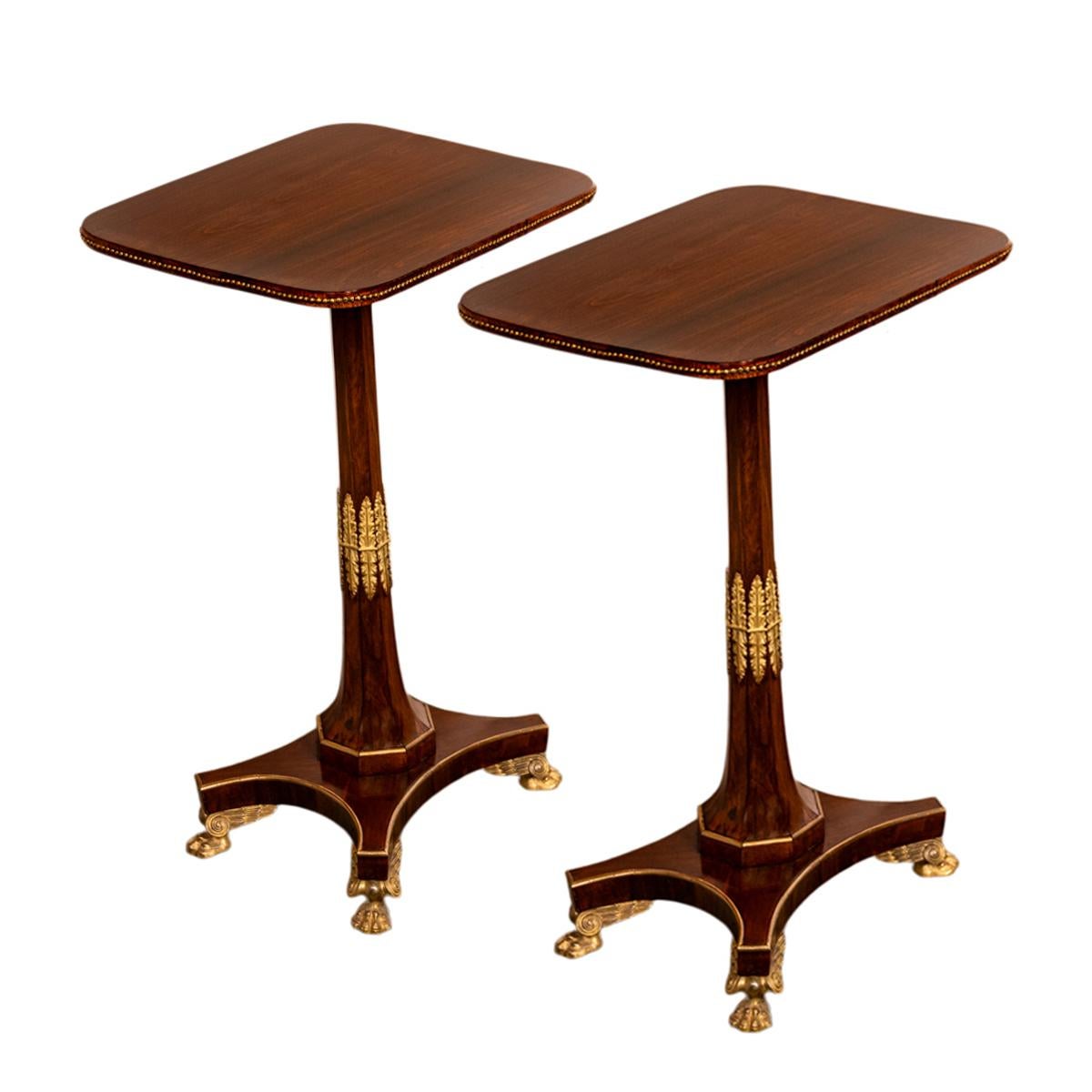 Pair Antique French Empire Napoleonic Neoclassical Rosewood Ormolu Side Tables For Sale 1