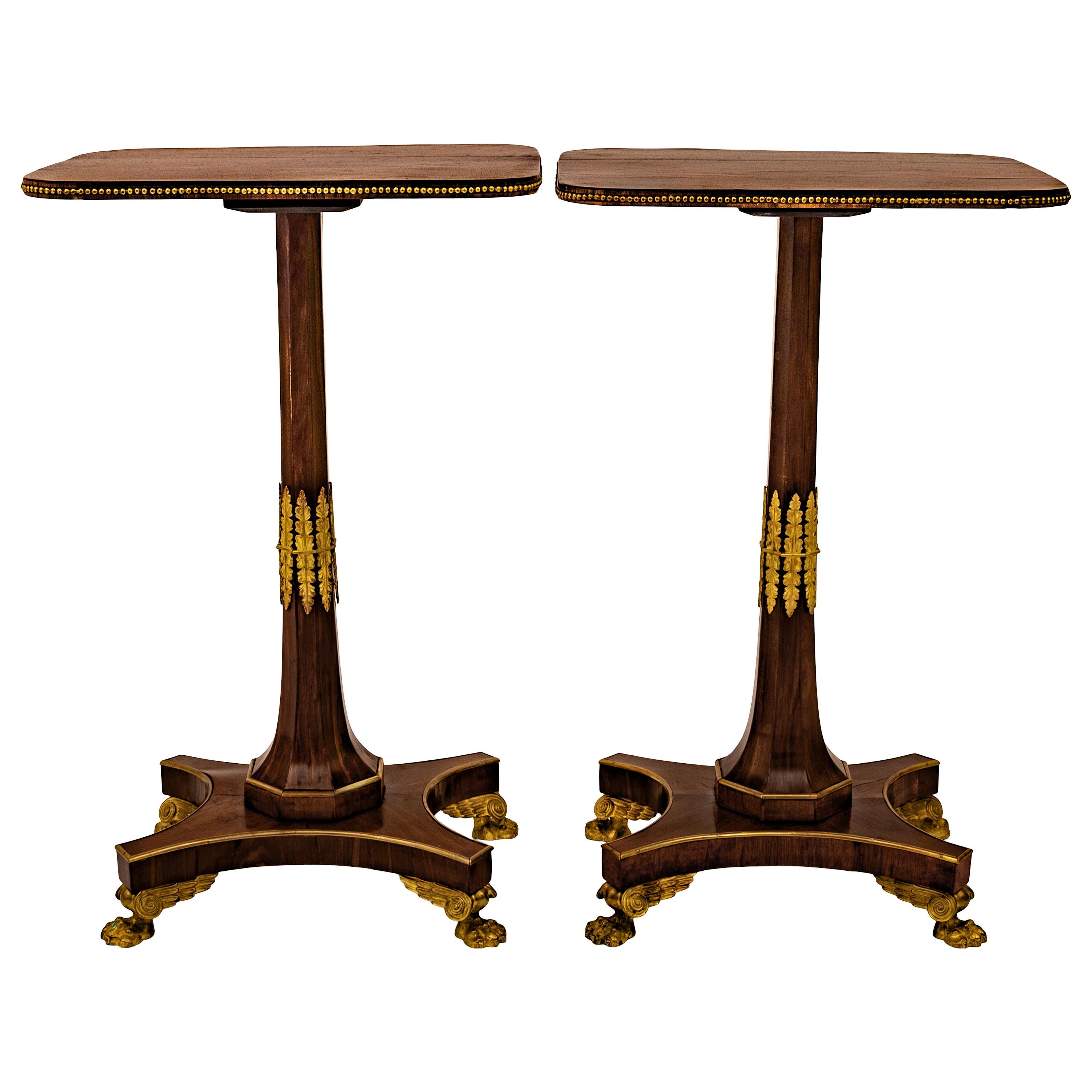 Pair Antique French Empire Napoleonic Neoclassical Rosewood Ormolu Side Tables 1