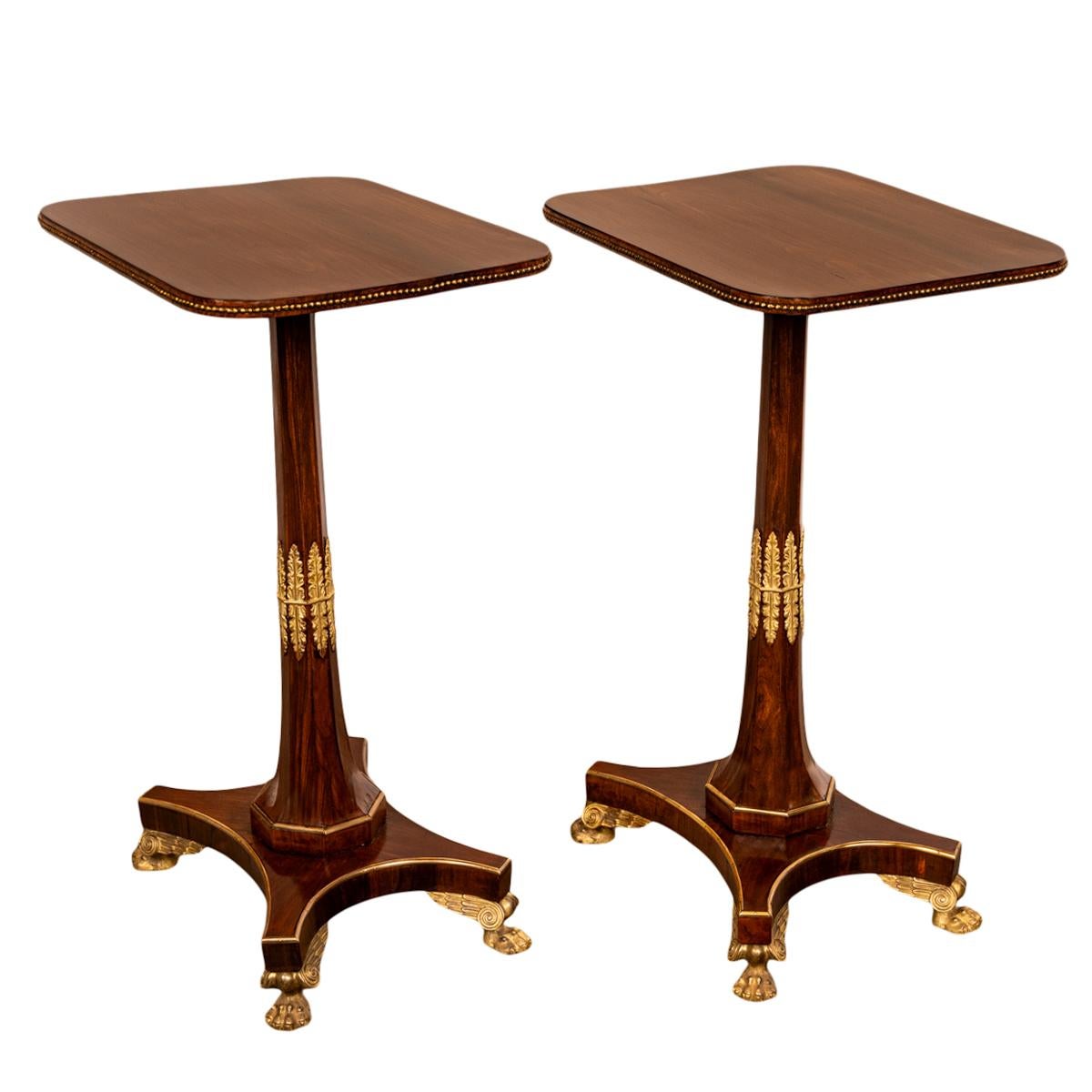 Pair Antique French Empire Napoleonic Neoclassical Rosewood Ormolu Side Tables For Sale 2