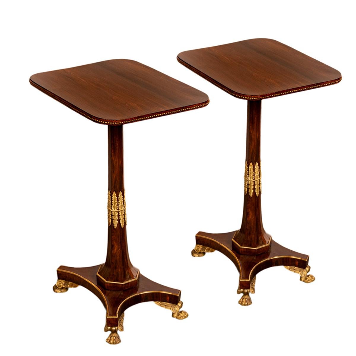 Pair Antique French Empire Napoleonic Neoclassical Rosewood Ormolu Side Tables For Sale 3