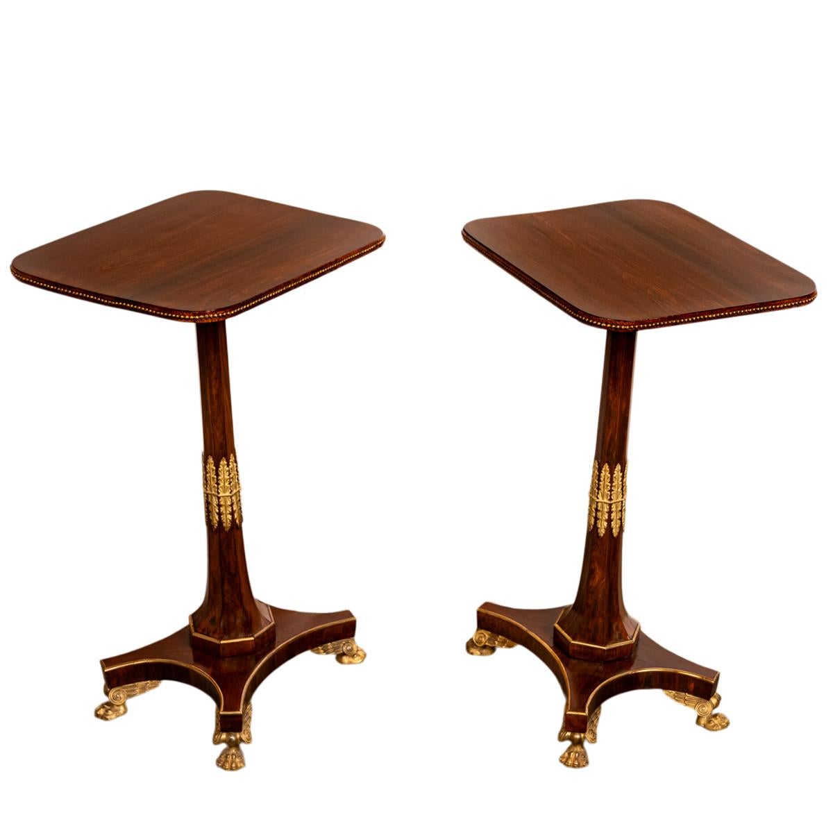 Pair Antique French Empire Napoleonic Neoclassical Rosewood Ormolu Side Tables For Sale 4