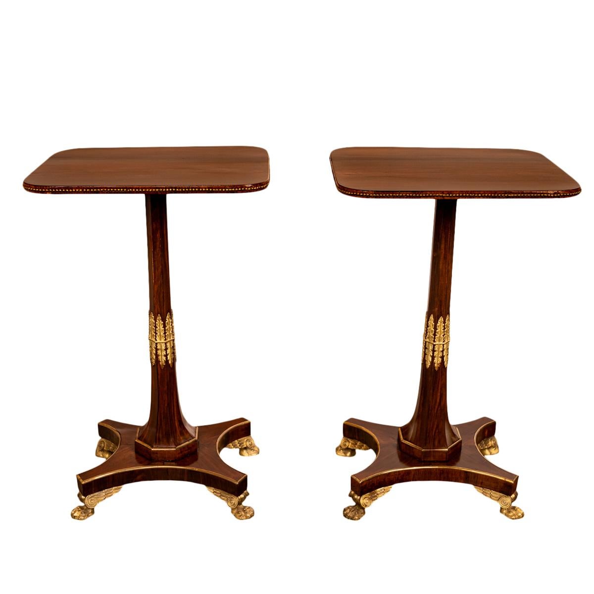 Pair Antique French Empire Napoleonic Neoclassical Rosewood Ormolu Side Tables For Sale 5
