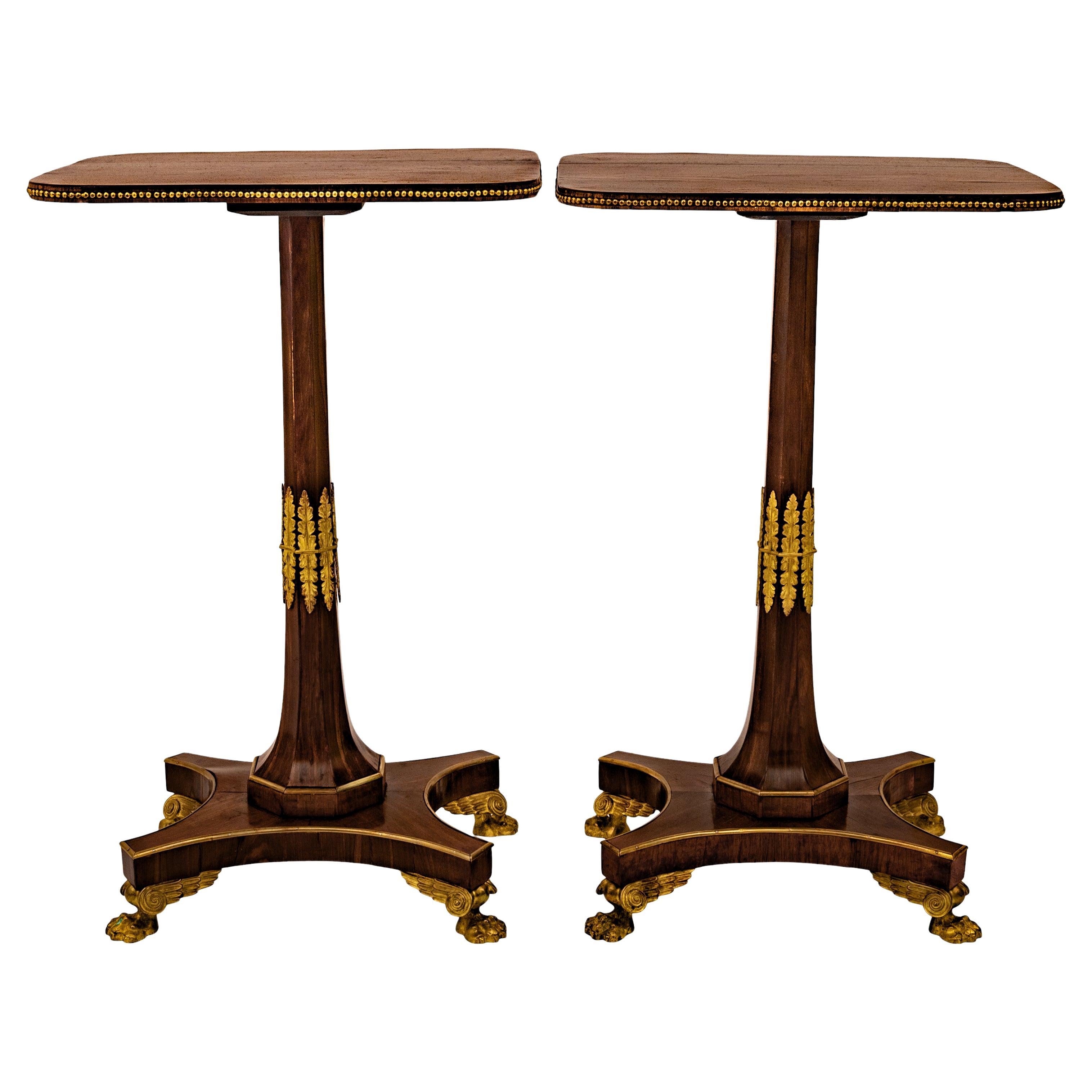 Pair Antique French Empire Napoleonic Neoclassical Rosewood Ormolu Side Tables