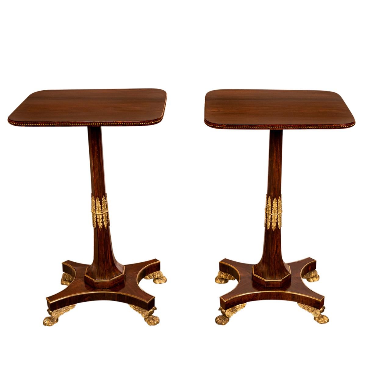 Pair Antique French Empire Napoleonic Neoclassical Rosewood Ormolu Side Tables For Sale