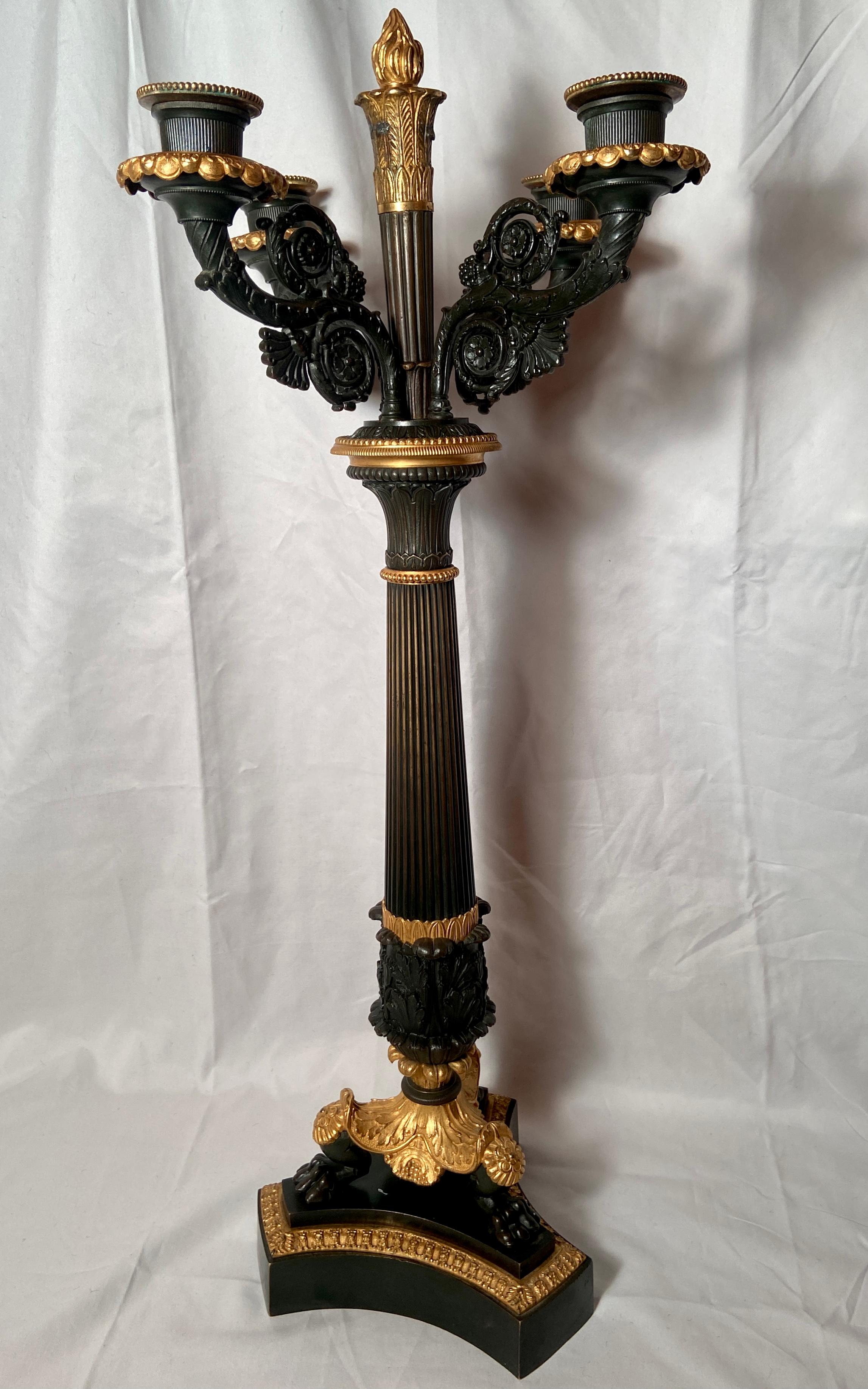 Pair Antique French Empire Patinated Bronze & Gold Bronze Candelabra, Circa 1860 For Sale 2