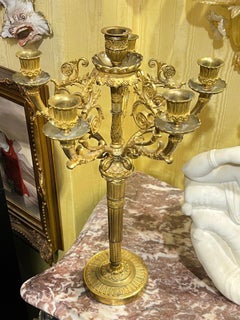 Pair Antique French Empire Style Gilt Bronze Candelabra