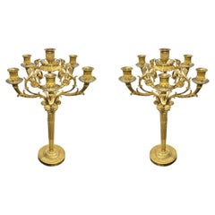 Pair Antique French Empire Style Gilt Bronze Candelabra