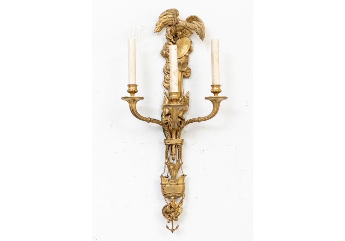 Pair Antique French Empire Style Gilt Bronze Wall Sconces For Sale 4