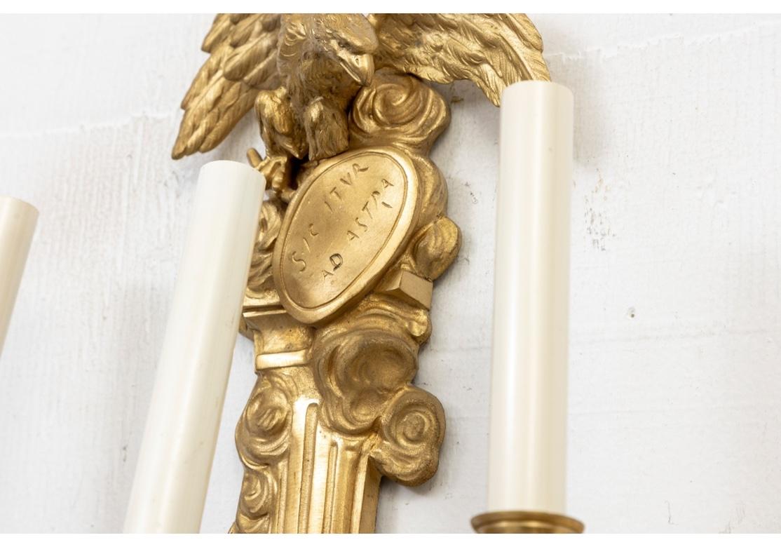 Pair Antique French Empire Style Gilt Bronze Wall Sconces In Good Condition For Sale In Bridgeport, CT