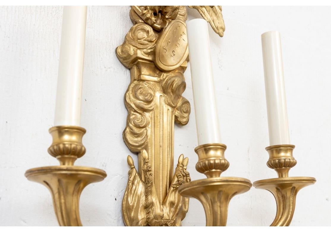 Pair Antique French Empire Style Gilt Bronze Wall Sconces For Sale 2