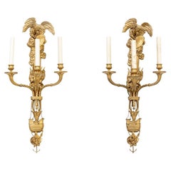 Pair Antique French Empire Style Gilt Bronze Wall Sconces