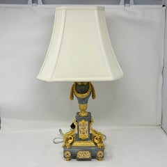 Pair Antique French Enameled Ormolu and Blue-Grey Marble Lamps, Circa 1890's.