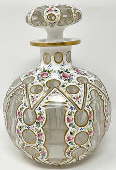 Pair Antique French Enameled Porcelain & Glass Perfume Bottles, Circa 1860-1870.