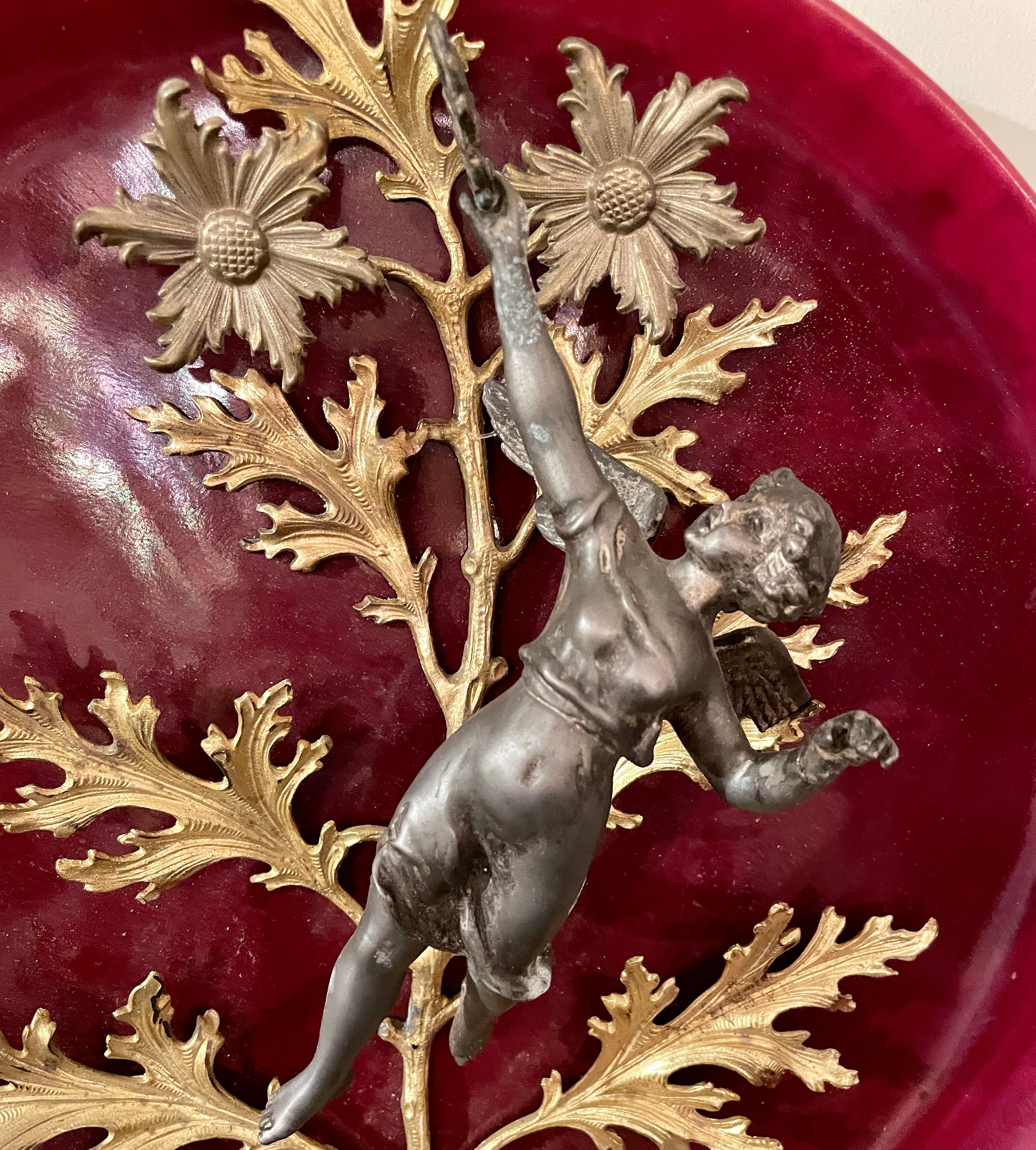 Pair Antique French Faience Red Porcelain, Bronze & Ormolu Plates, Circa 1890's For Sale 2