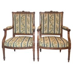 Pair Antique French Finely Carved Beechwood Arm-Chairs, Circa 1890-1910