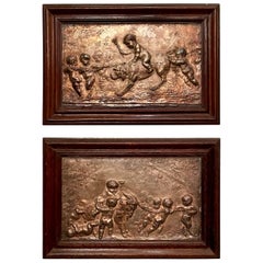 Pair Antique French Framed Cast Silver Plaques After Claude Michel Clodion.