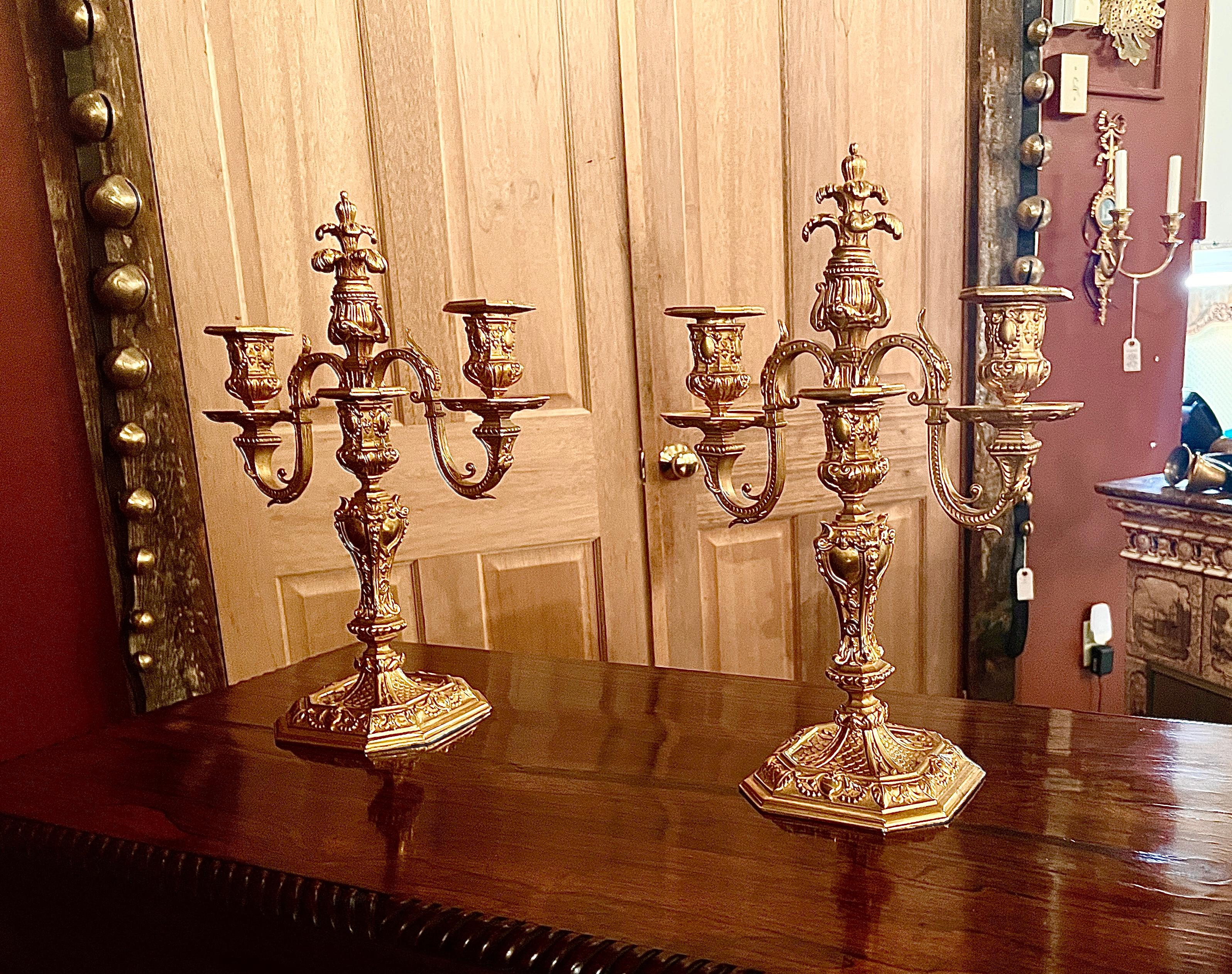 Pair Antique French Francois Premier Bronze D'oré Candelabra, Circa 1880. For Sale 4