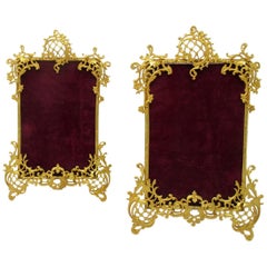 Pair Antique French Gilt Bronze Ormolu Rococo Portrait Photo Picture Frames 19Ct