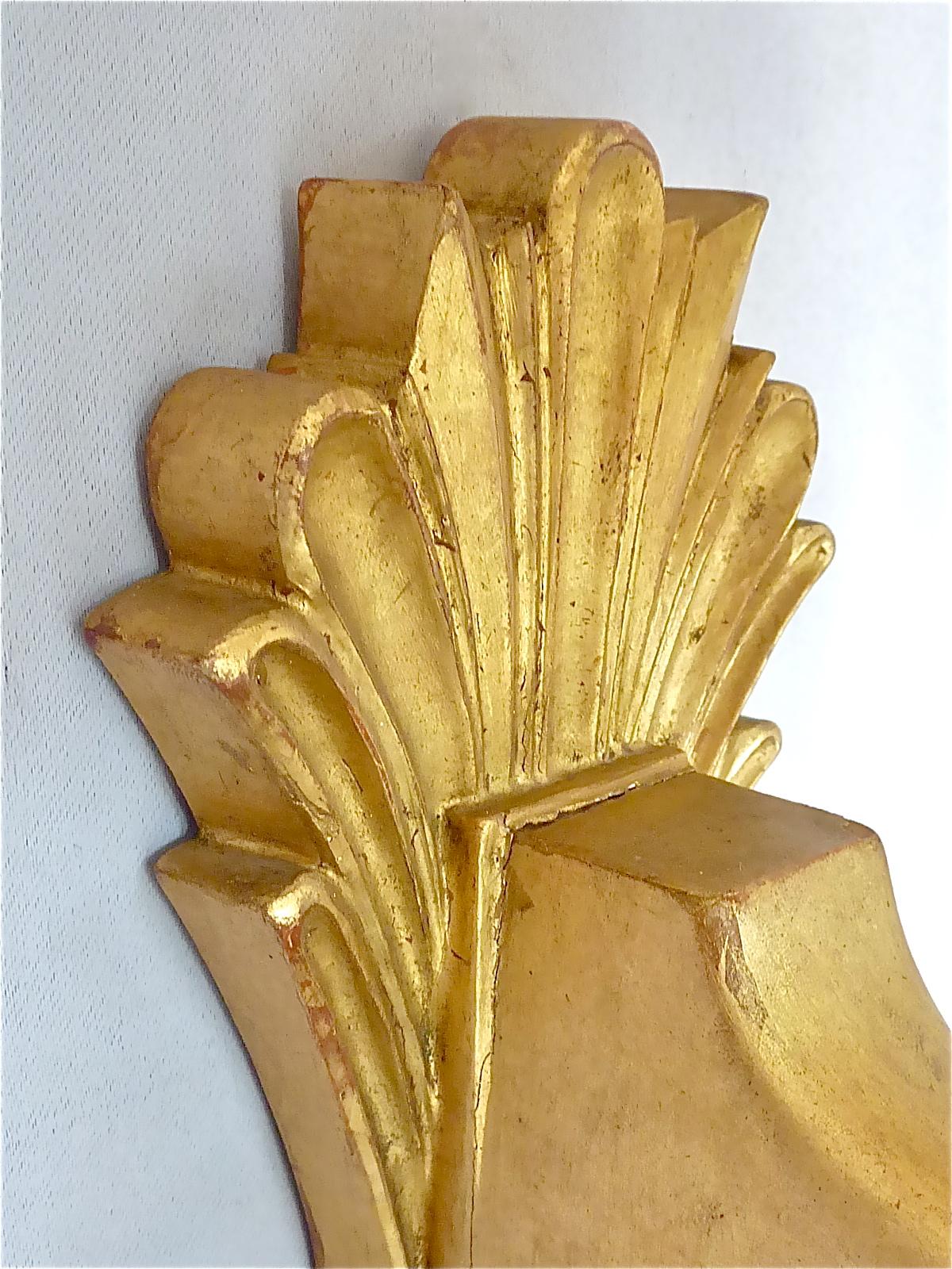 Pair Antique French Gilt Wood Art Deco Sconces Hand-Painted Shades 1920s For Sale 6