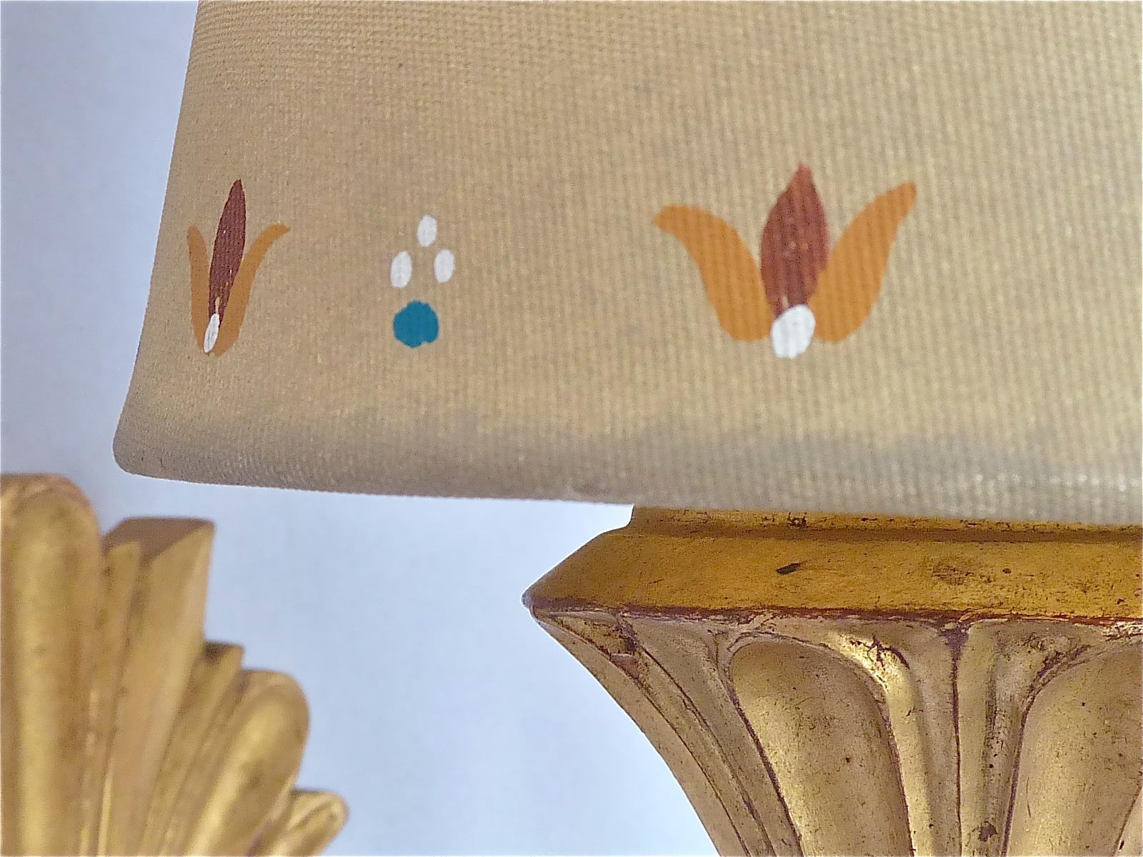 Pair Antique French Gilt Wood Art Deco Sconces Hand-Painted Shades 1920s For Sale 11