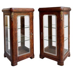 PAIR Antique French Glass Vitrine Display Cabinets Burl Mahogany Mirror c1900