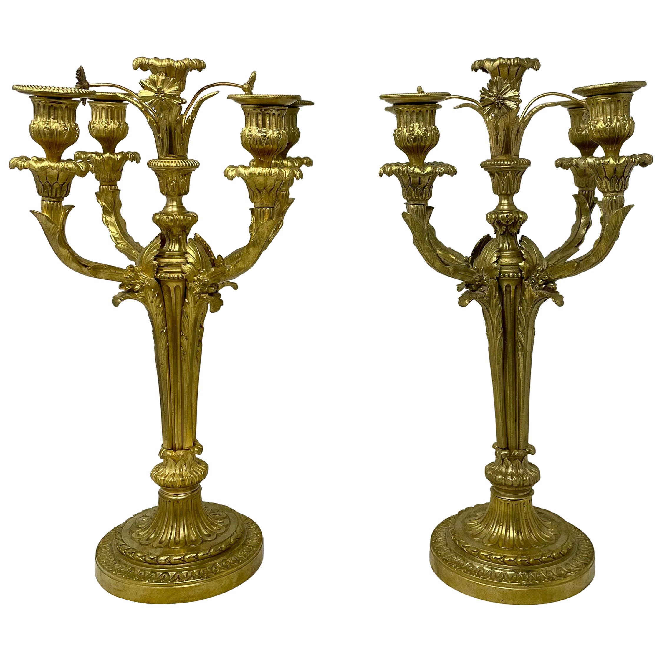 Pair Antique French Gold Bronze 4 Cup Candelabra, Circa 1865-1880.