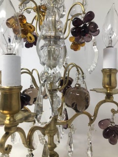 Pair Antique French Gold Bronze and Color Crystal Girandoles, Circa 1880s-1890's