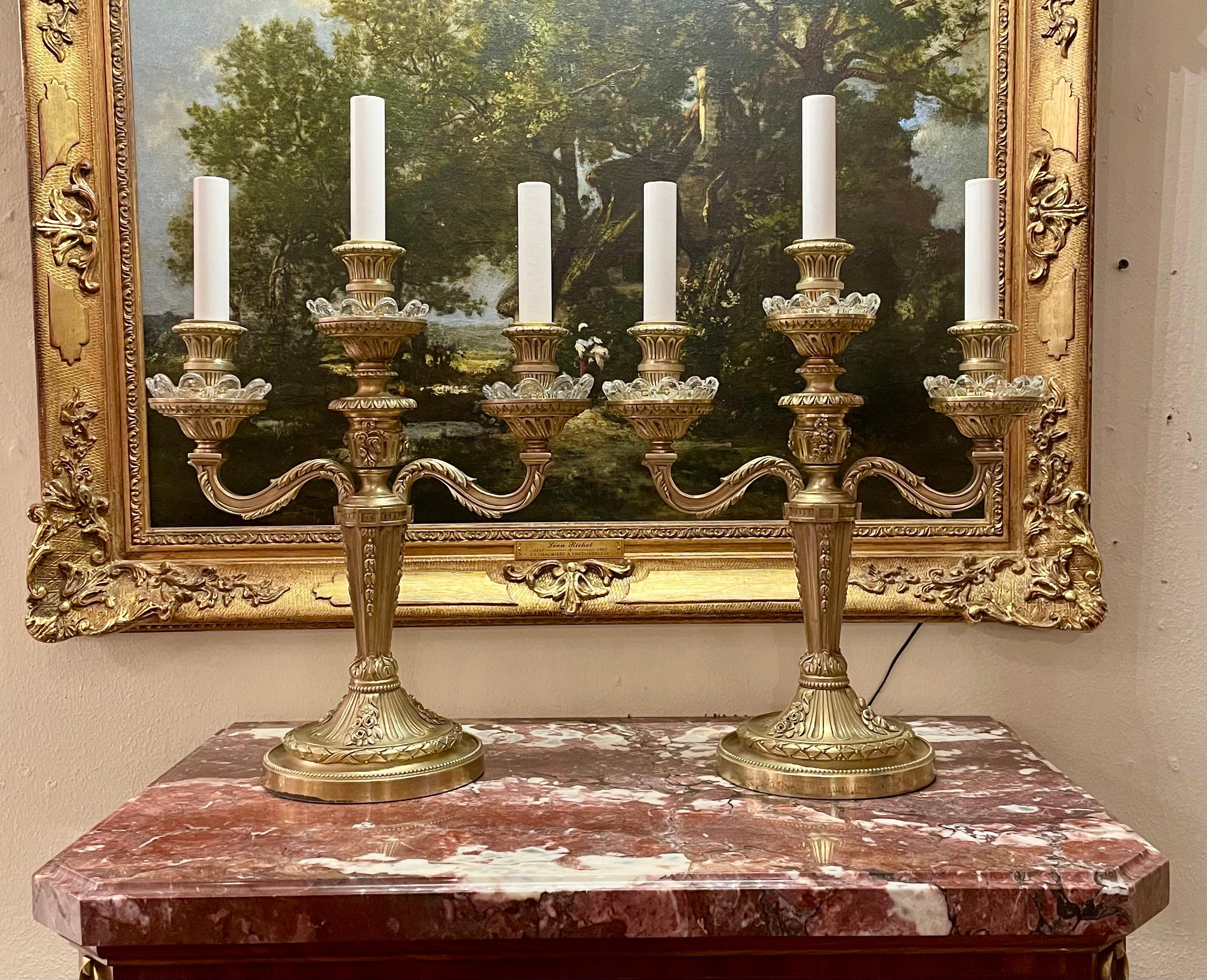 Paire de candélabres français anciens en or, bronze et cristal, vers 1885. en vente 3