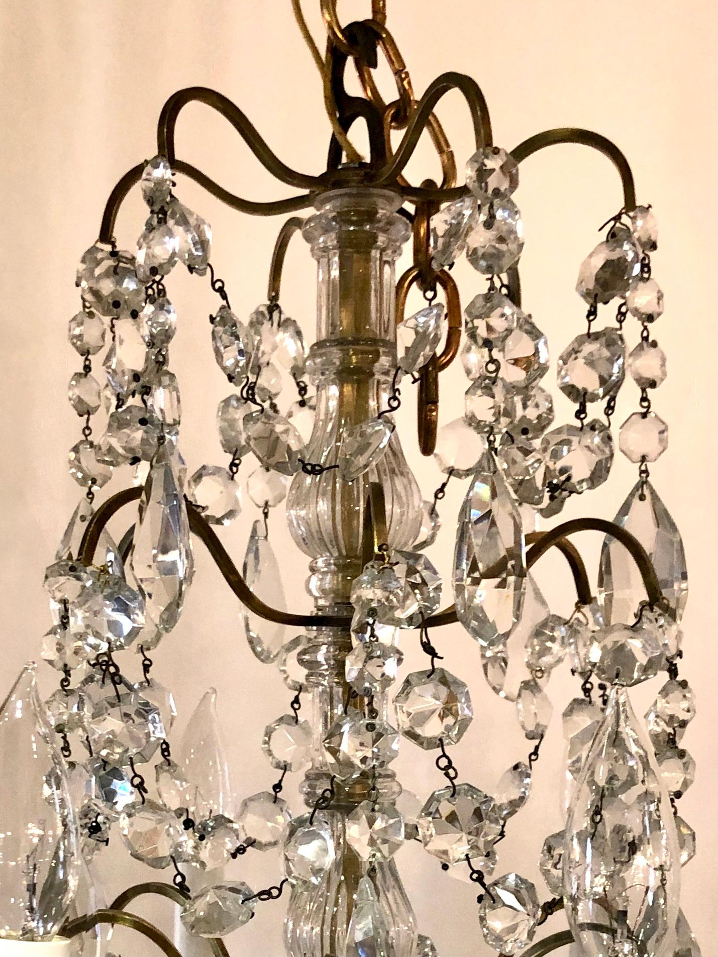 Pair Antique French Gold Bronze and Crystal Chandelier, Circa 1910-1920 In Good Condition In New Orleans, LA