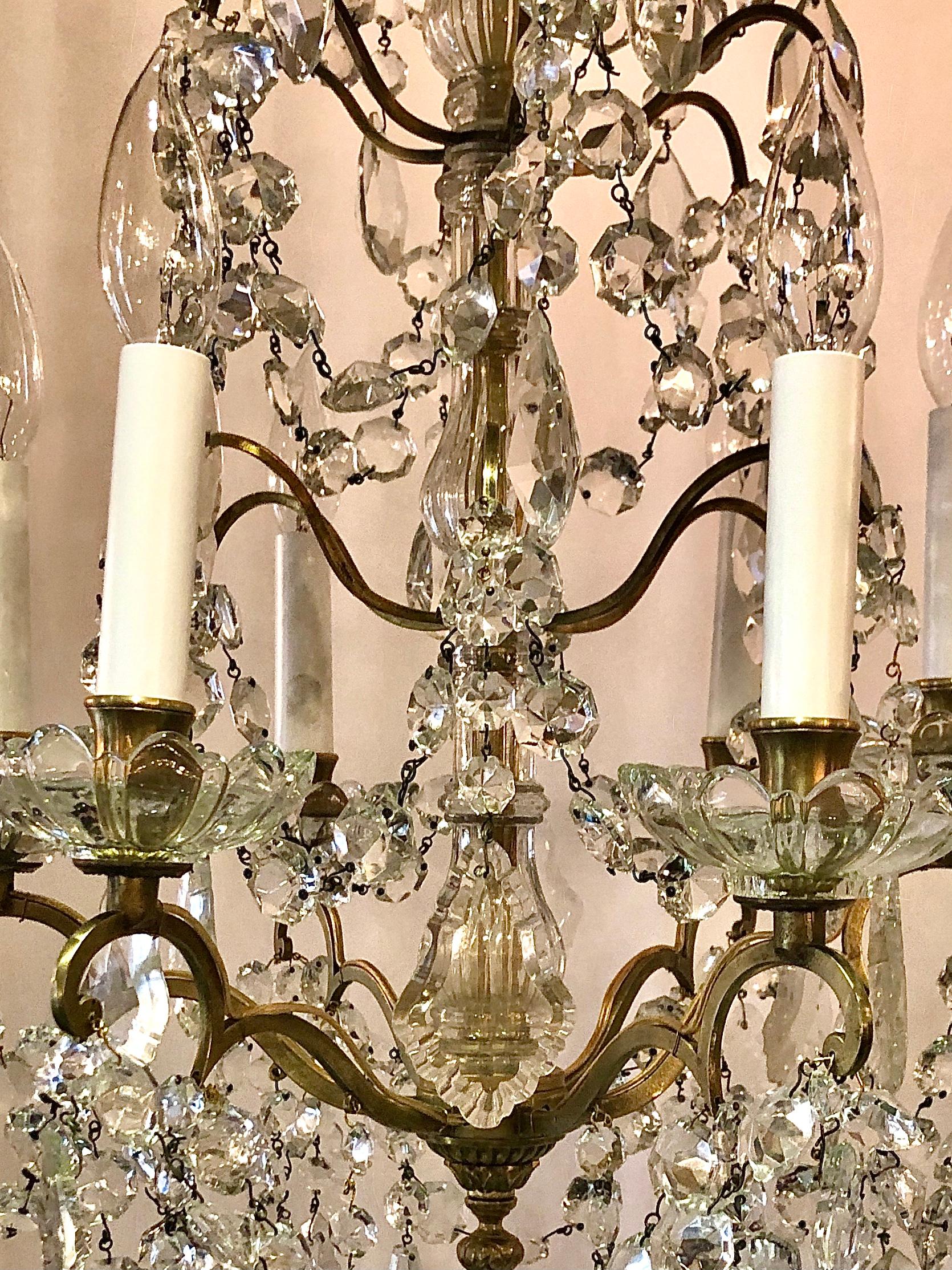 20th Century Pair Antique French Gold Bronze and Crystal Chandelier, Circa 1910-1920