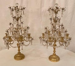 Paire de Girondolles / Candélabres anciens en bronze doré et cristal Circa 1880