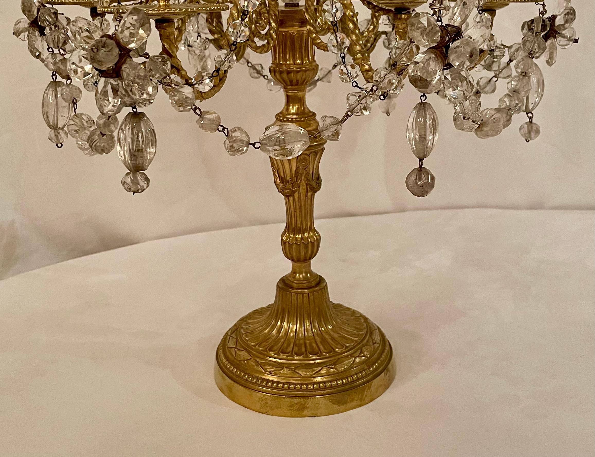 Pair Antique French Gold Bronze and Crystal Girondolles / Candelabras Circa 1880 For Sale 1