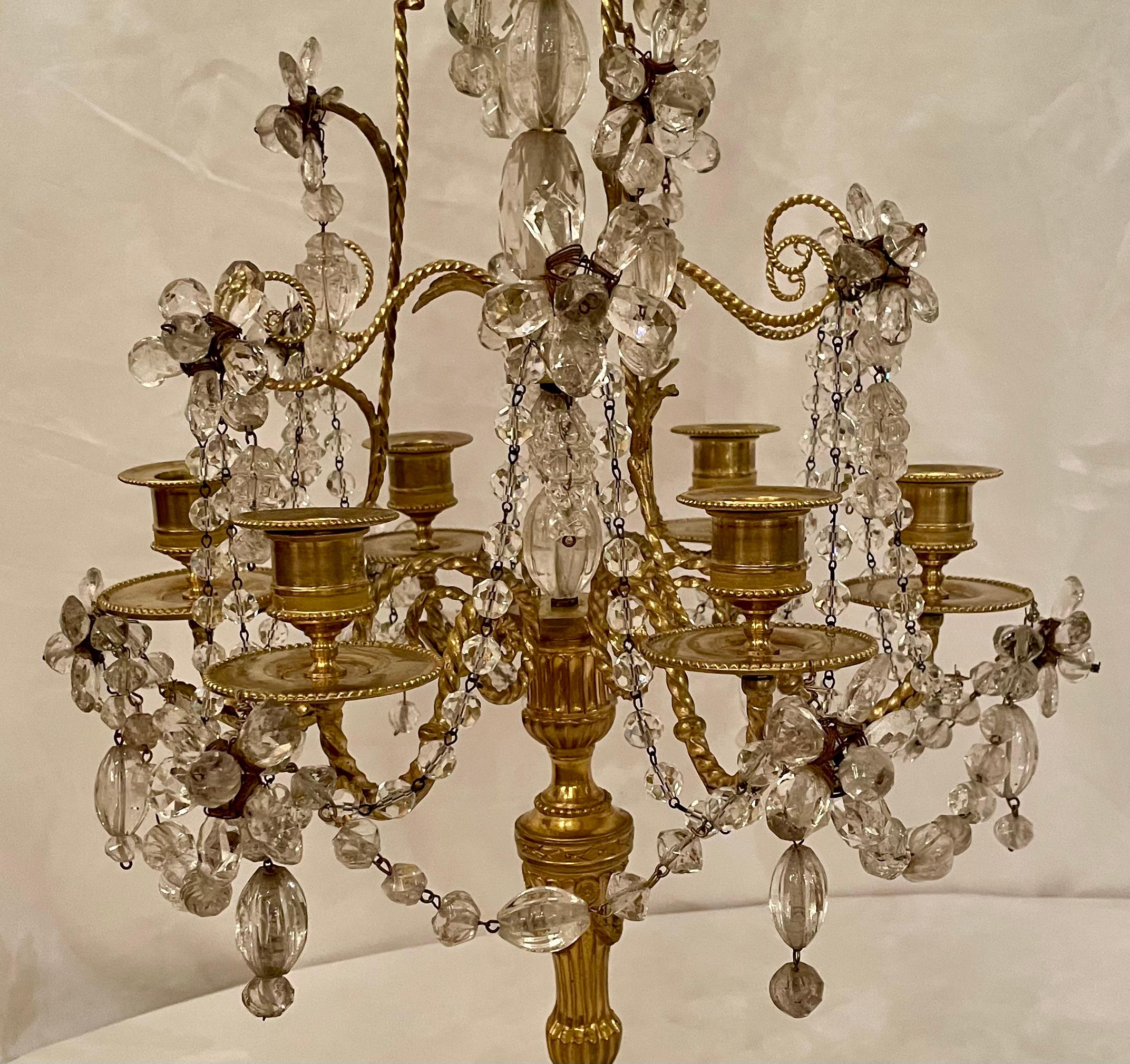 Pair Antique French Gold Bronze and Crystal Girondolles / Candelabras Circa 1880 For Sale 2
