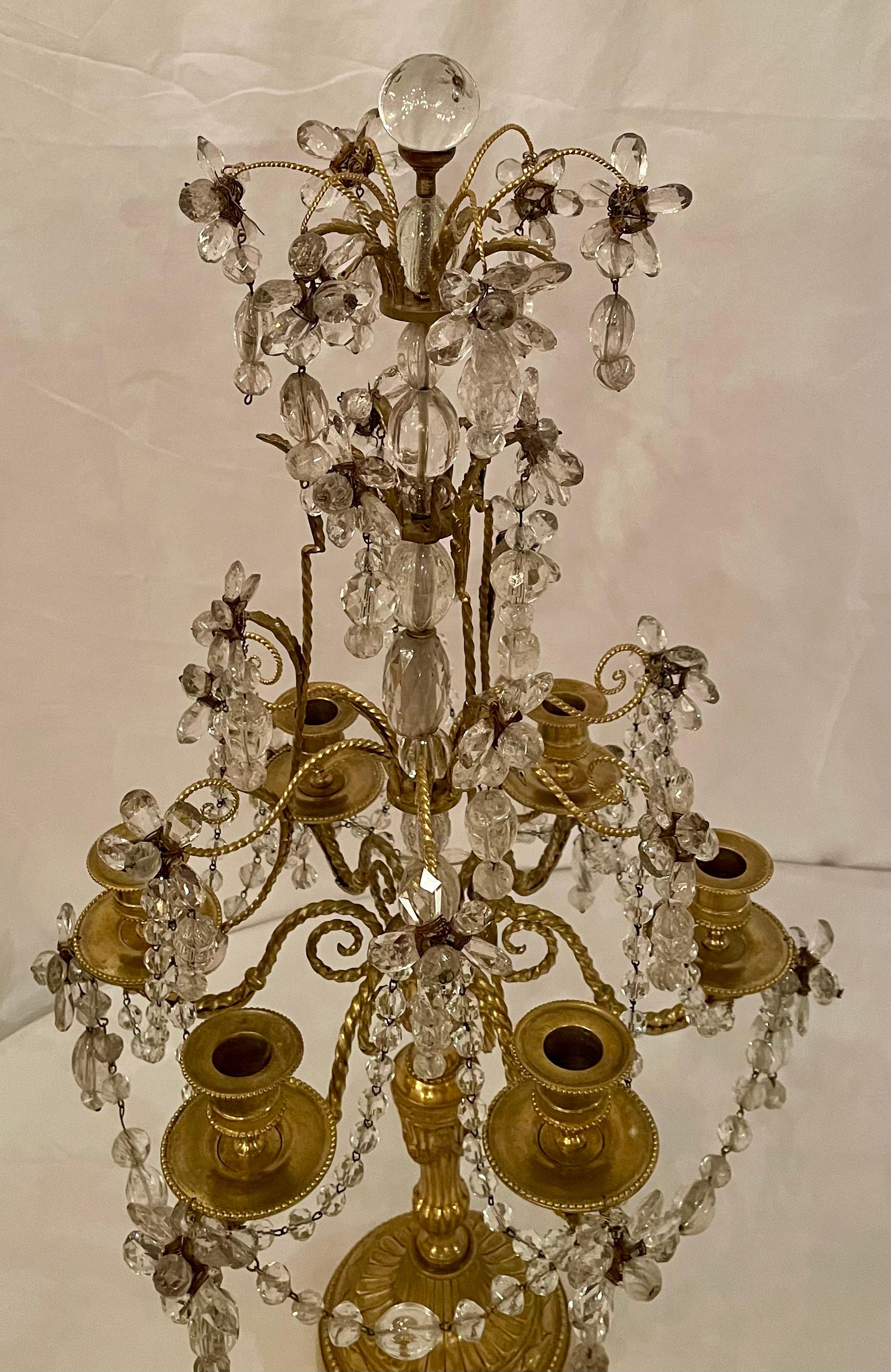 Pair Antique French Gold Bronze and Crystal Girondolles / Candelabras Circa 1880 For Sale 4