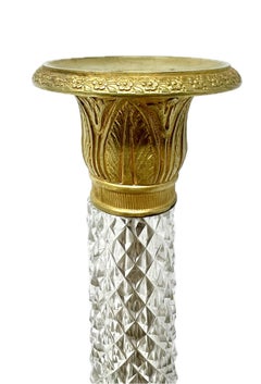Pair Antique French Gold Bronze and Cut Crystal Candlesticks, Circa 1890's.