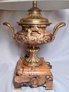 Pair Antique French Gold Bronze and Marble Lamps, Circa 1880