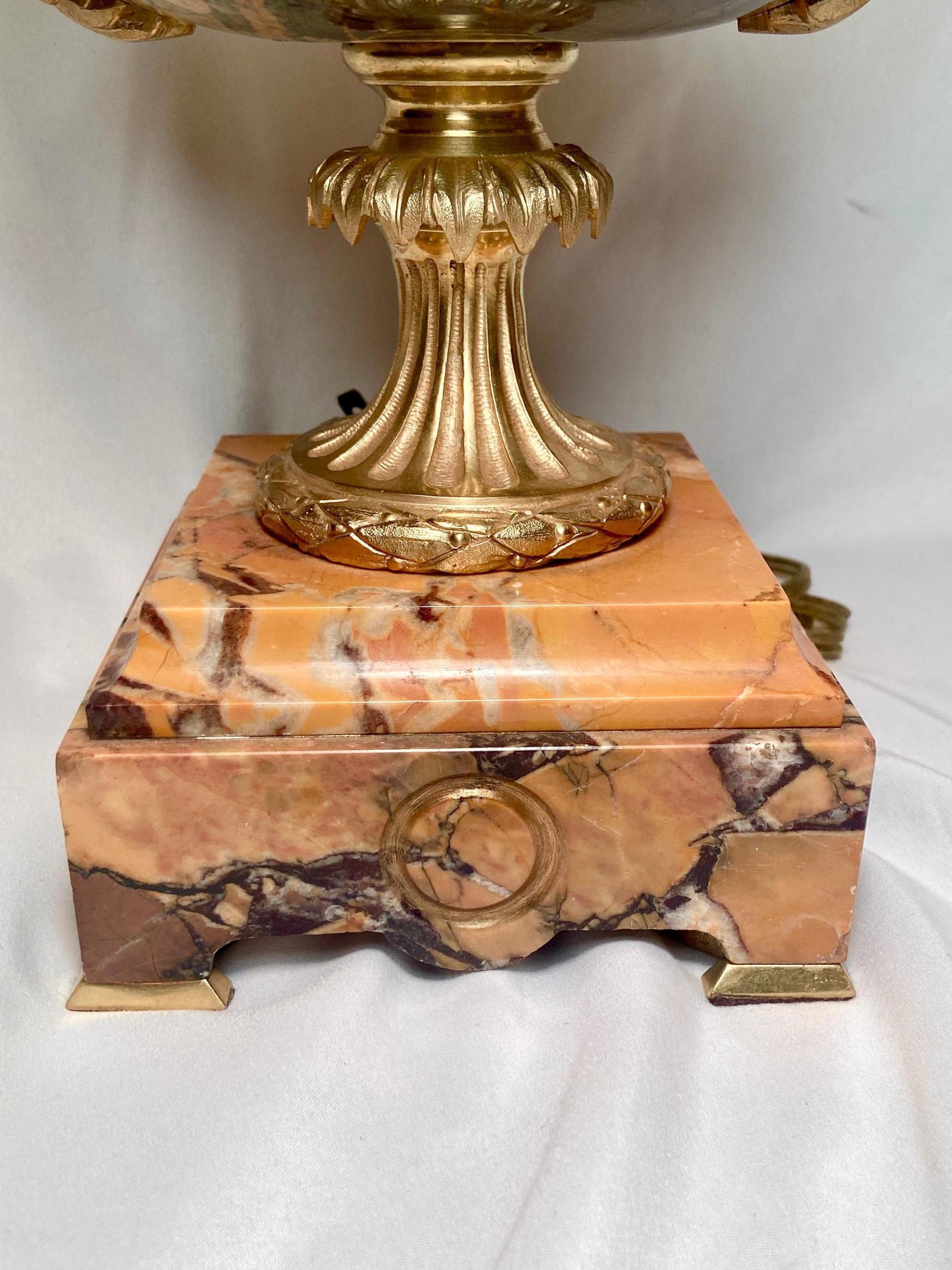 19th Century Pair Antique French Gold Bronze and Marble Lamps, Circa 1880 For Sale