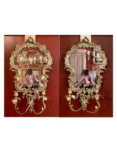 Pair Antique French Gold Bronze and Mirror Sconces, Circa 1890.