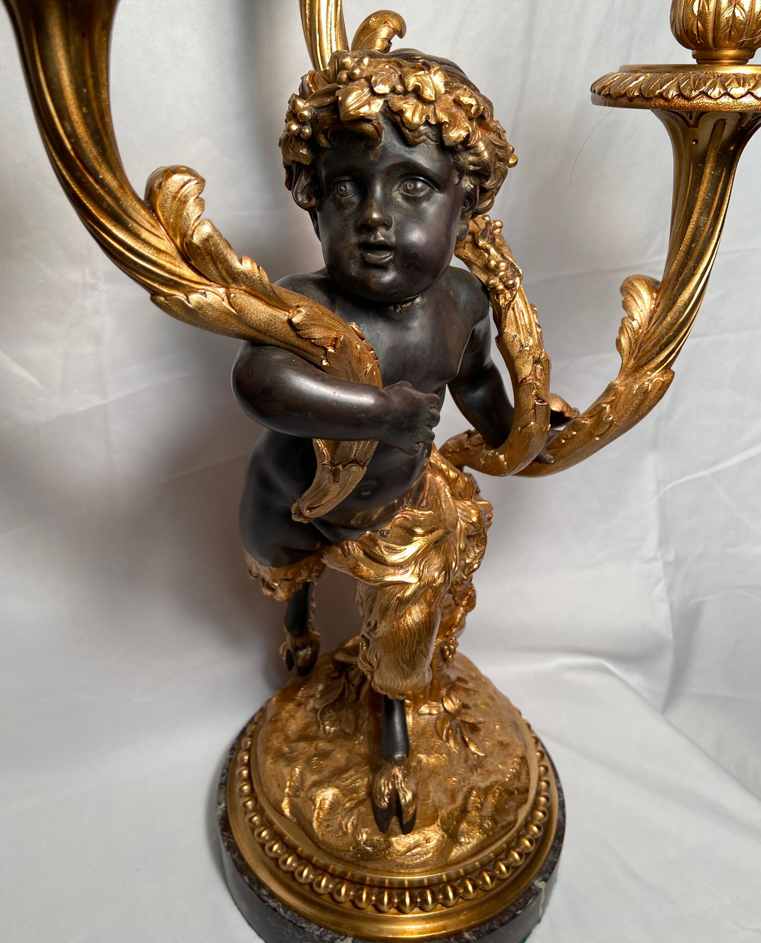 Pair Antique French Gold Bronze Bacchanalian Figure Candelabras, Circa 1870-1880 For Sale 3