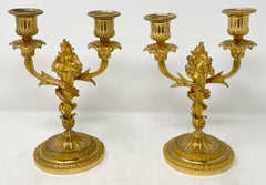 Pair Antique French Gold Bronze Candelabra, Circa 1860-1870.